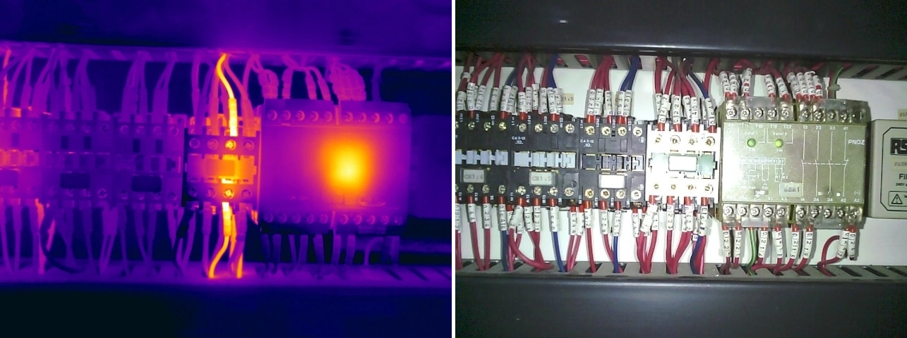 Thermal and visual comparison of abnormal heating associated with deterioration of a contactor’s internal contacts