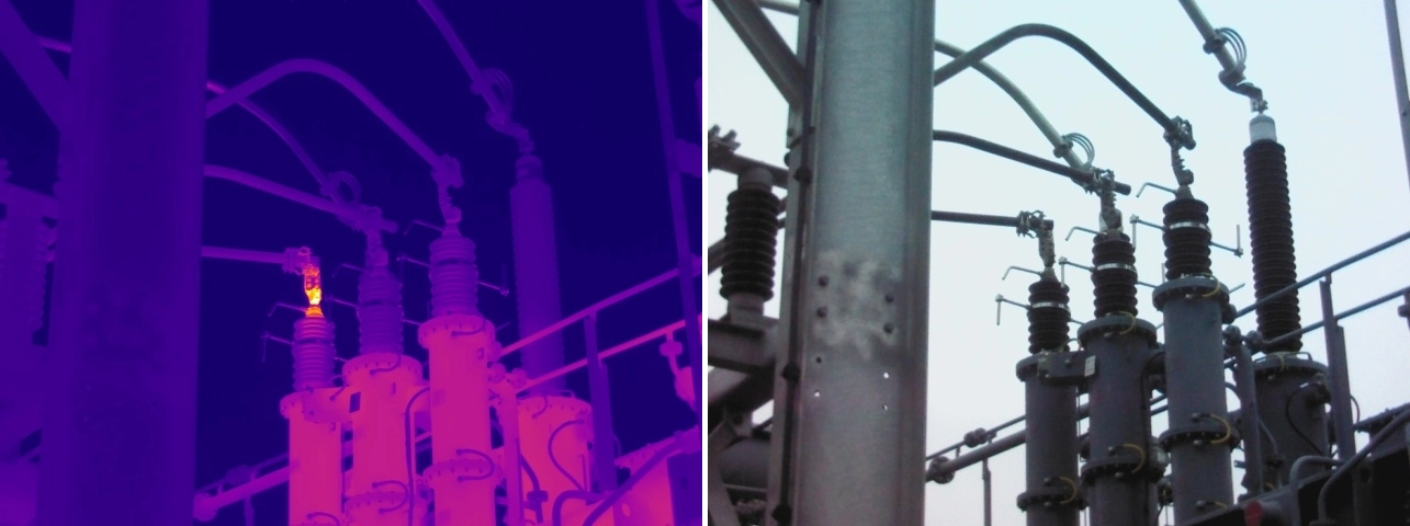 Thermal and visual comparison of a loose connection on the 33kV bushing of a 132kV to 33kV transformer