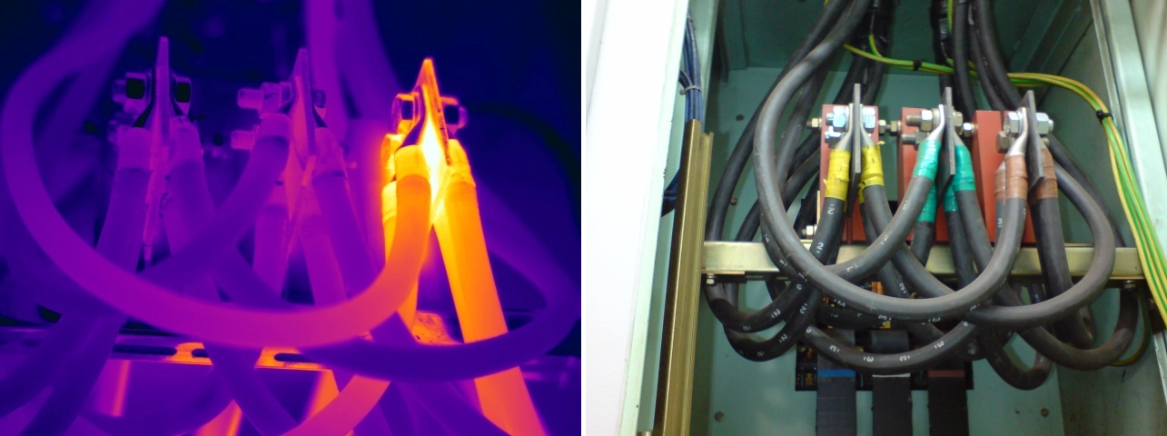Thermal and visual comparison of a loose bolted connection to an LV switchgear busbar assembly