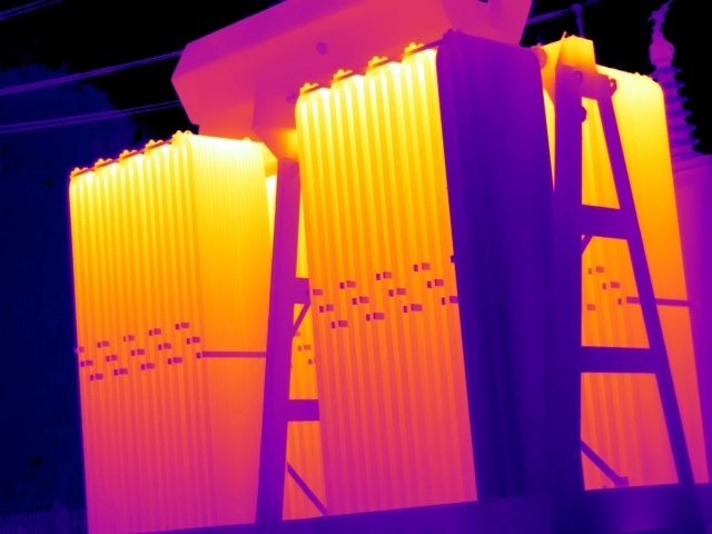 Thermal image showing one transformer radiator bank showing no oil flow and limiting cooling performance