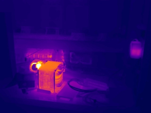 Thermal image showing a poor electrical connection at a control-panel PSU transformer terminal block