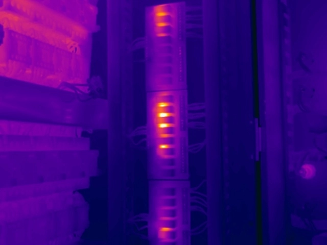 Thermal image showing excessive heating of PCB-mounted relay resistors causing thermal damage to the circuit board