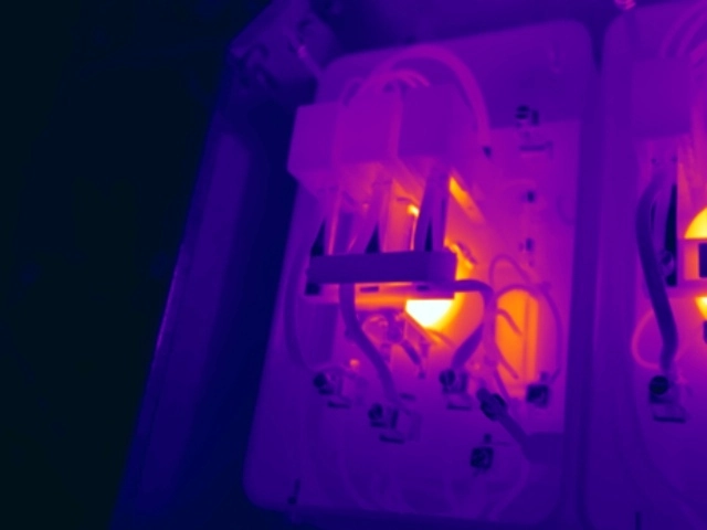Thermal image showing excessive temperature at the control coil of an alternative contactor type, indicating possible winding degradation