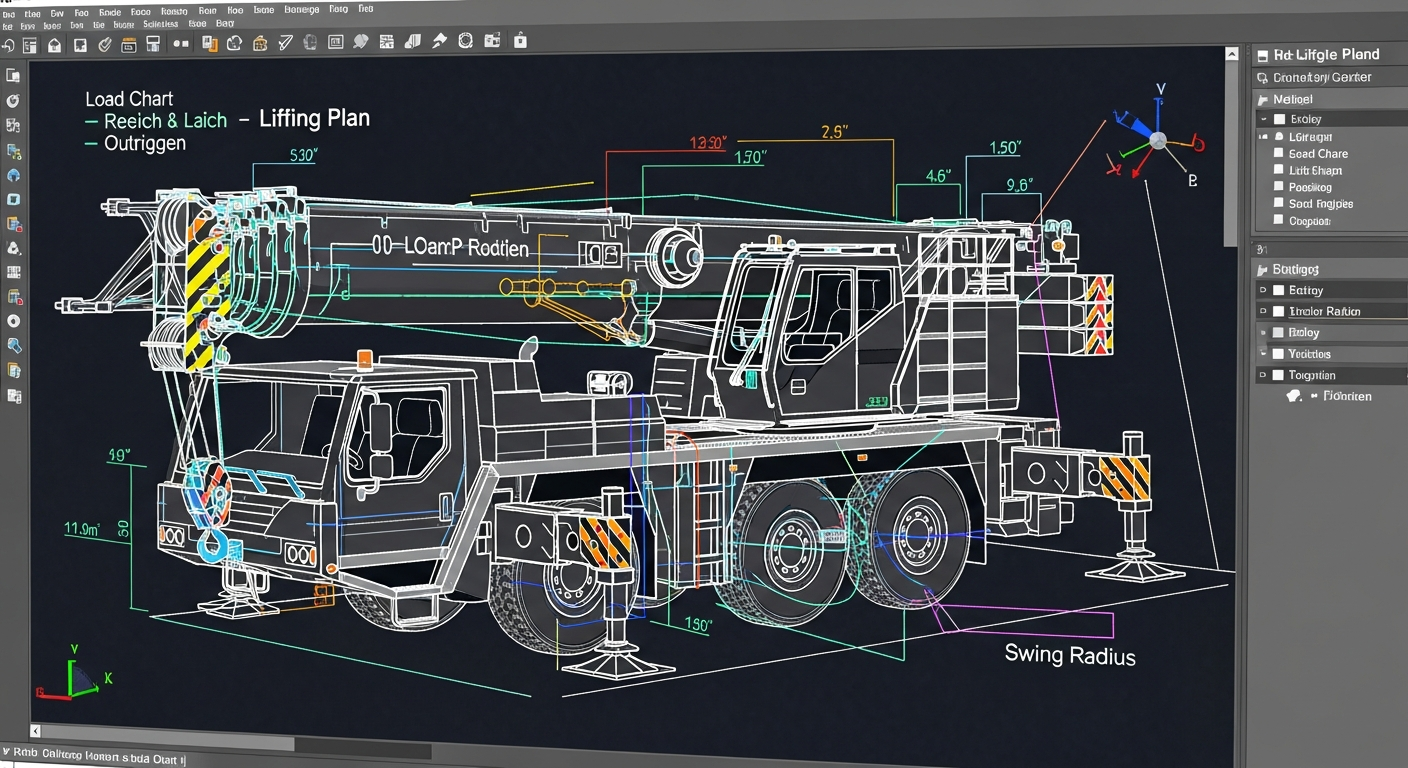 Maîtrisez la Conception de Grues Mobiles sur AutoCAD : Plans de Levage & Modélisation 3D 2