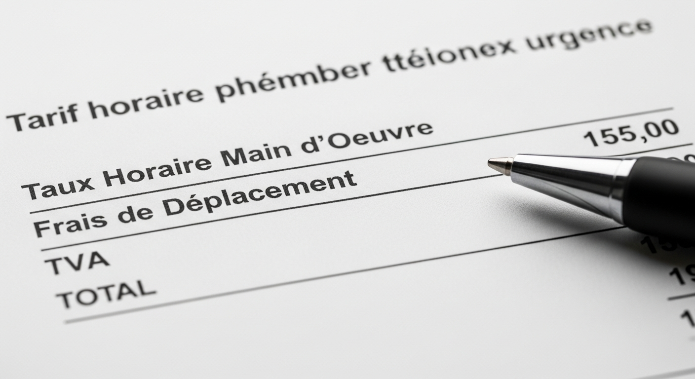 Tarif horaire plombier dépannage urgence la nuit : un artisan intervient sur une fuite d'eau avec sa mallette à outils.