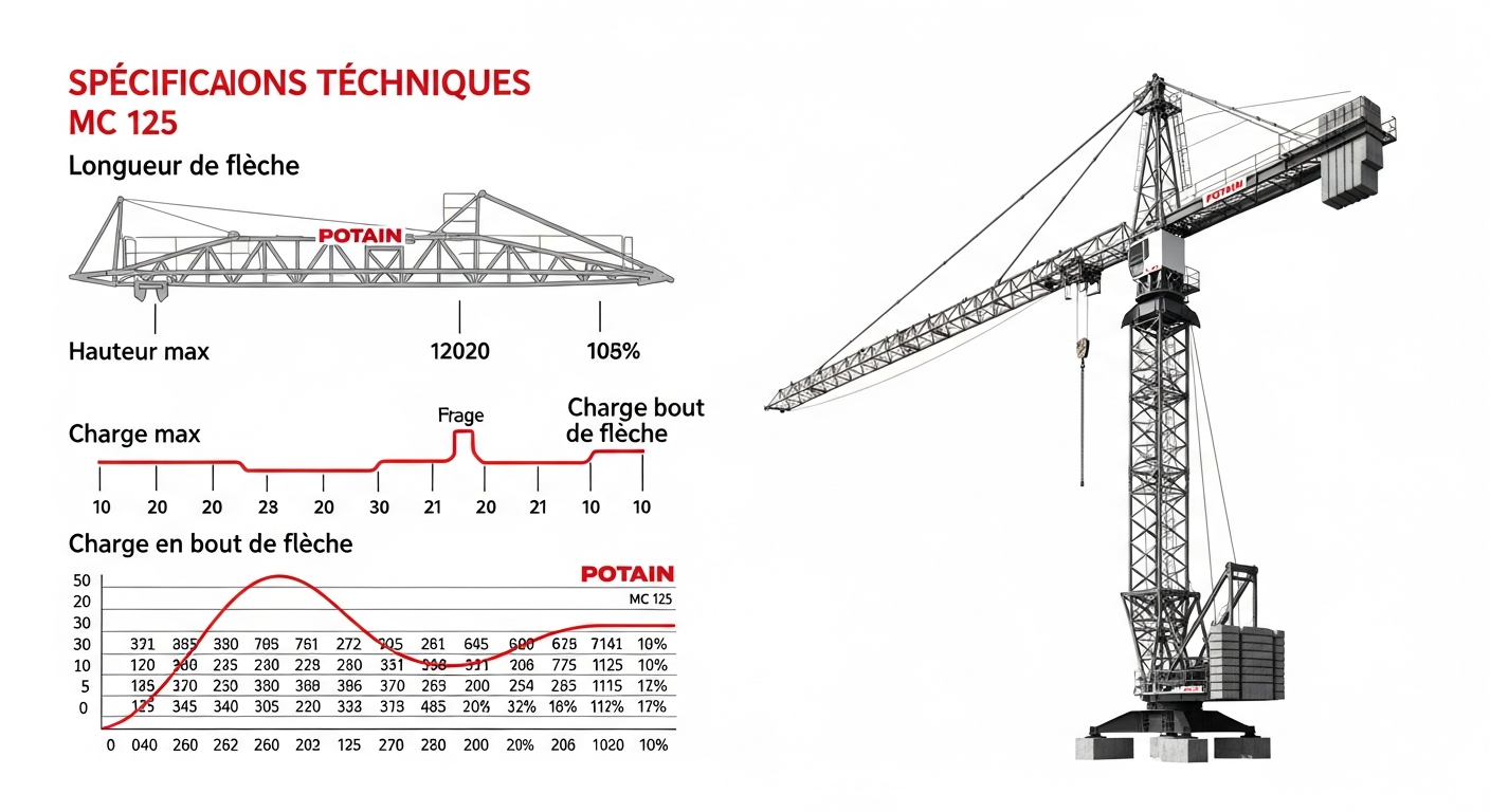 Cabine de l'opérateur de la grue Potain MC 125 avec vue sur le chantier