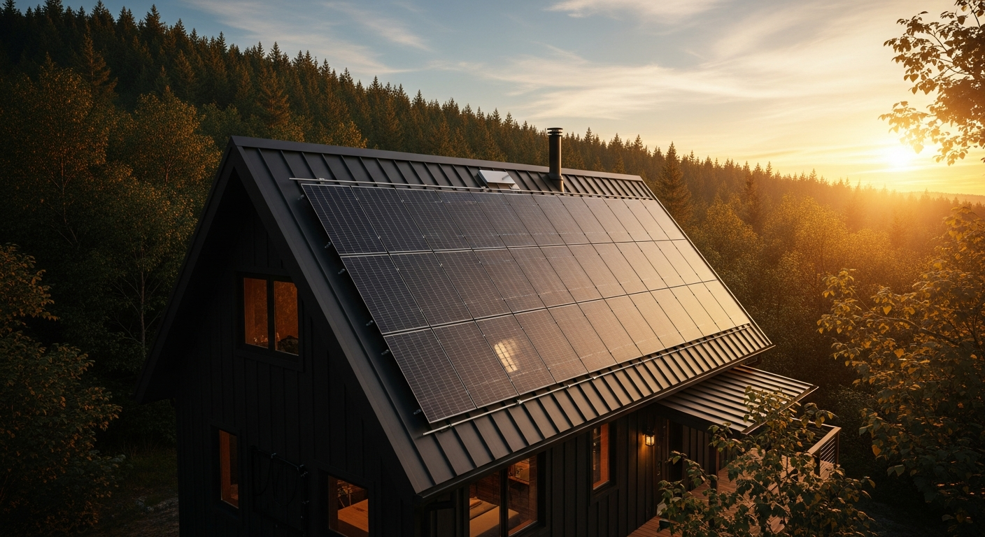 Best Off-Grid Solar Kits installed on a modern cabin roof with bright sunlight