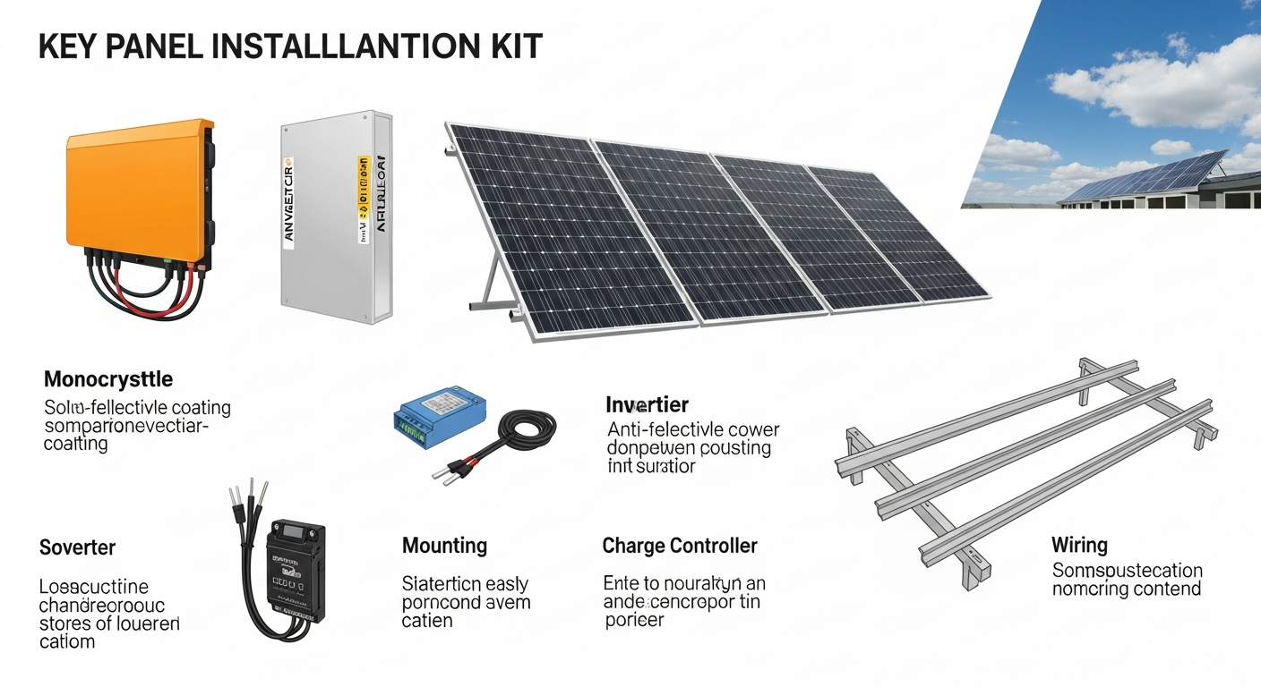 DIY Solar Panel Installation wiring diagram showing the connection between the solar panels, charge controller, battery bank, and power inverter.