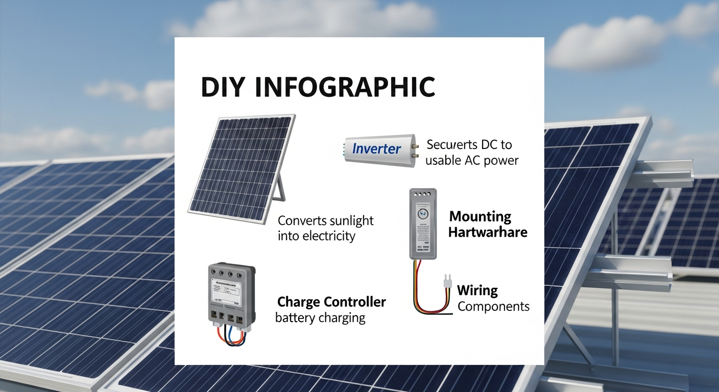 DIY Solar Panel Installation in progress, with a person in safety gear securing a panel onto the roof mounting rails.