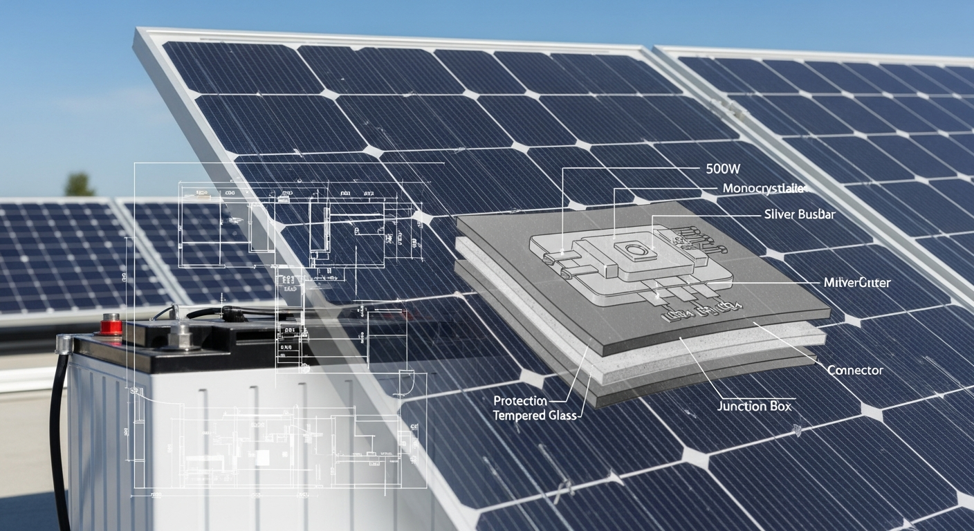 Panneau solaire 500w schéma des composants internes et câblage