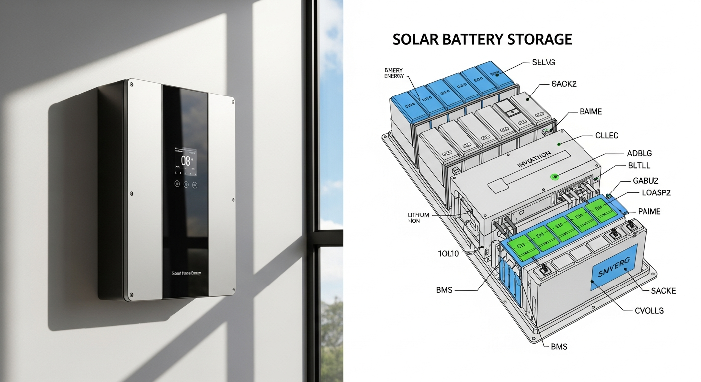 Système de stockage par batterie solaire schéma technique détaillé et composants internes
