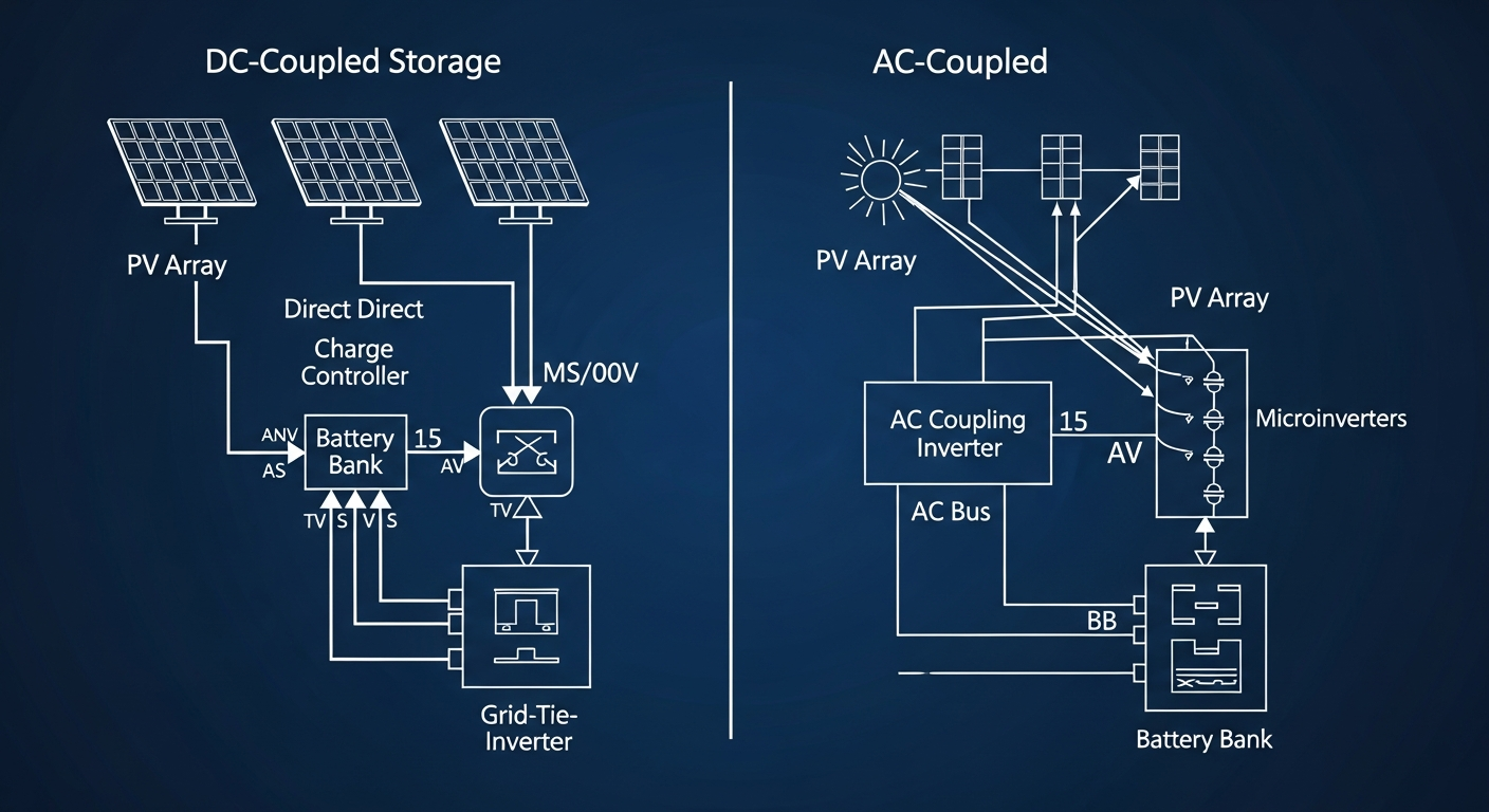 AC-coupled vs DC-coupled battery storage: Efficiency and ROI analysis - AC-coupled vs DC-coupled battery storage: Efficiency and ROI analysis engineering architecture and BMS layout.