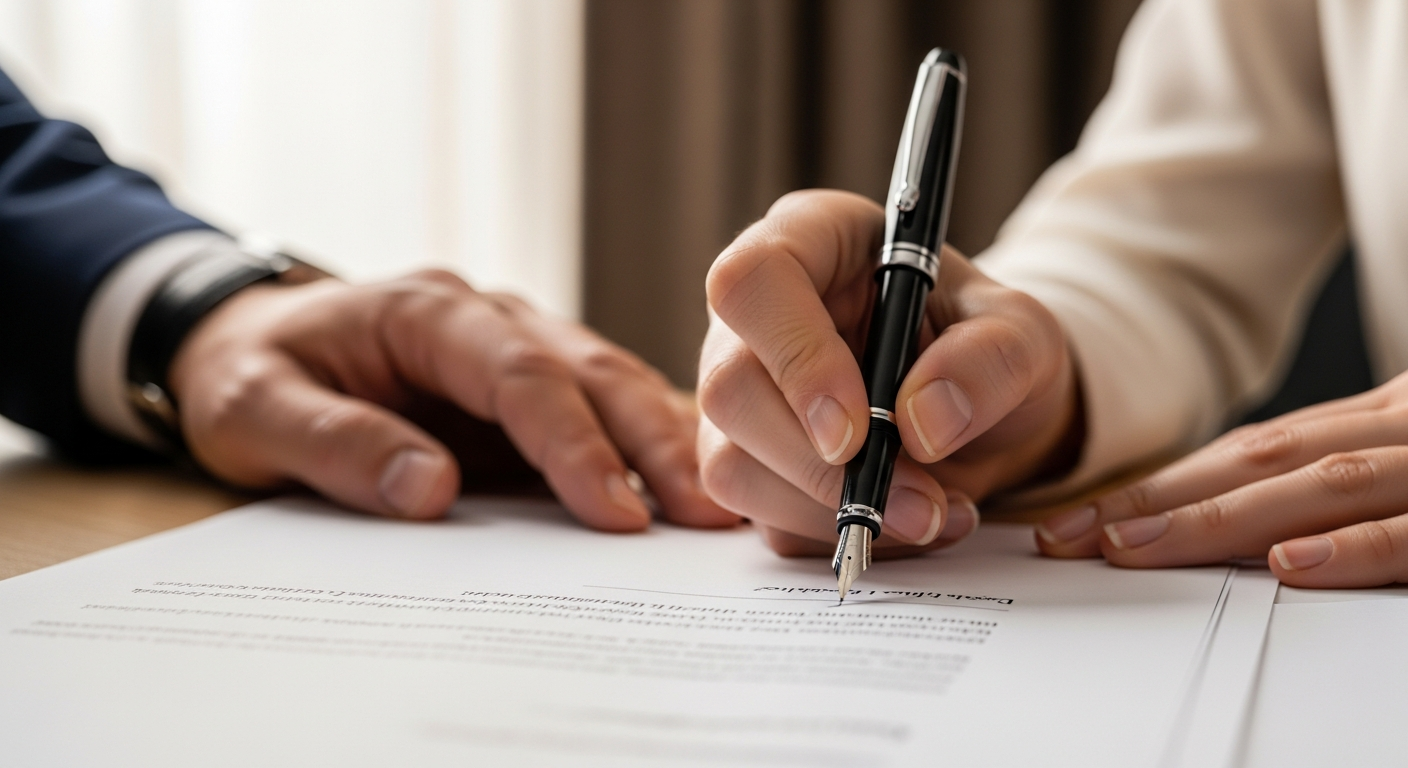 يدان توقعان على وثيقة فسخ عقد الإيجار.