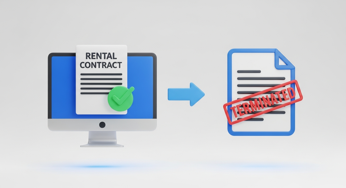 أيقونة توضح عملية فسخ عقد الإيجار الإلكتروني.