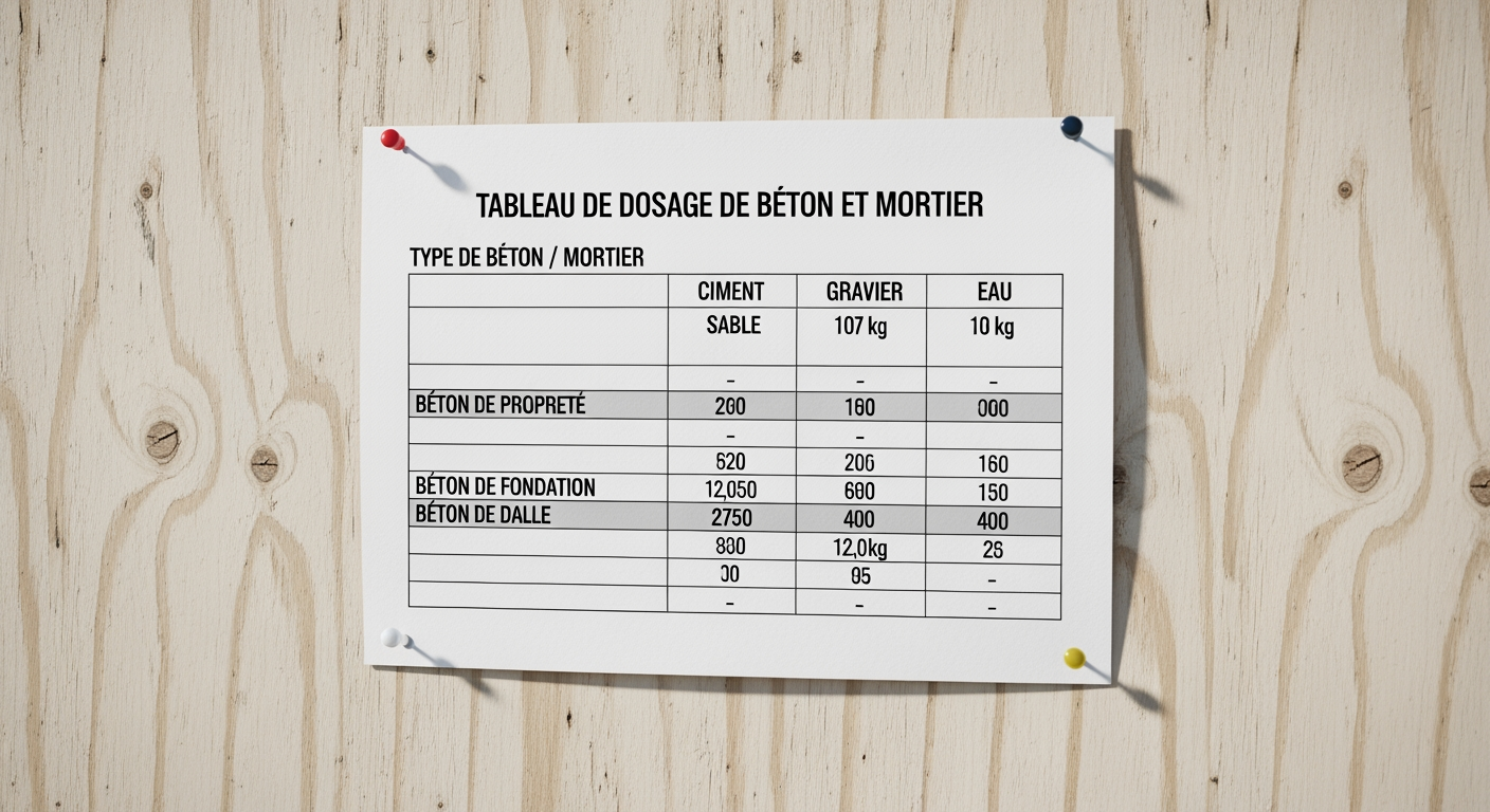 Tableau de Dosage de Béton et Mortier : Le Guide Pratique (PDF) (Guide 2026) 1 tableau de dosage de béton et mortier - 4Génie Civil