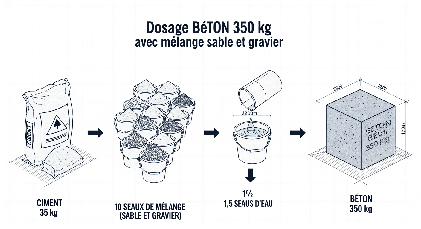 Dosage béton 350 kg avec mélange sable et gravier - 4Génie Civil