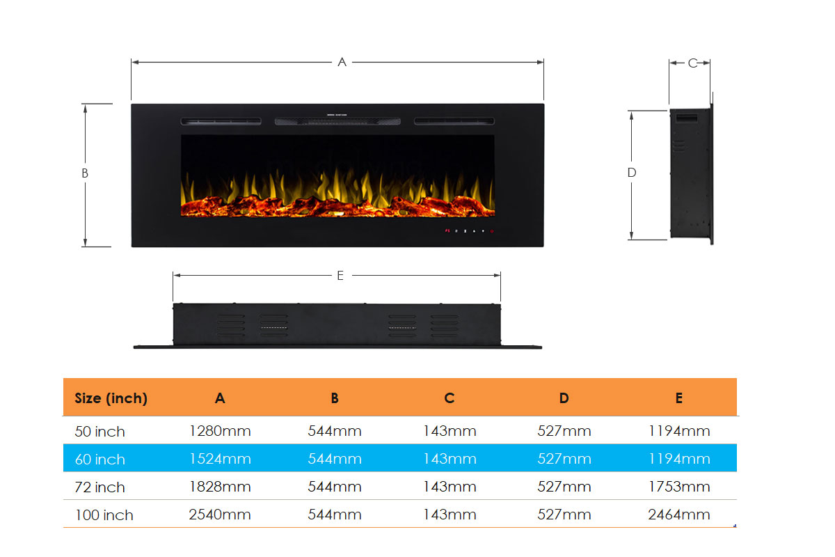 New 1500w 60 Recessed Wall Mounted Electric Fireplace Flame New 1500w 60 Recessed Wall Mounted