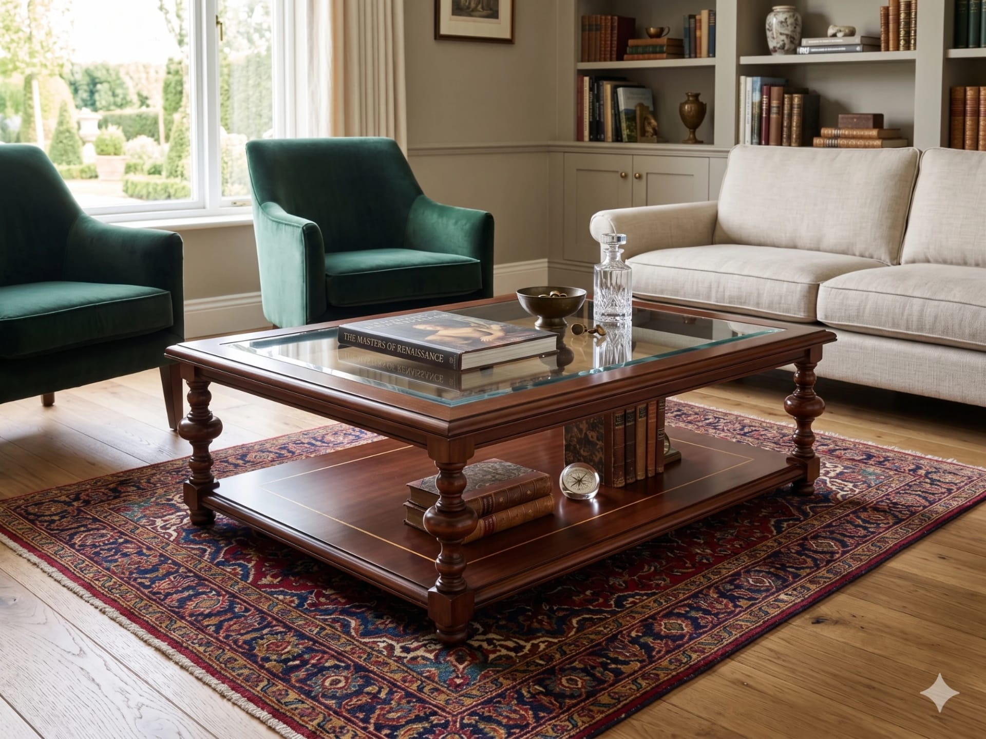 Mesa de Centro de Madera con Vidrio - Imagen 1