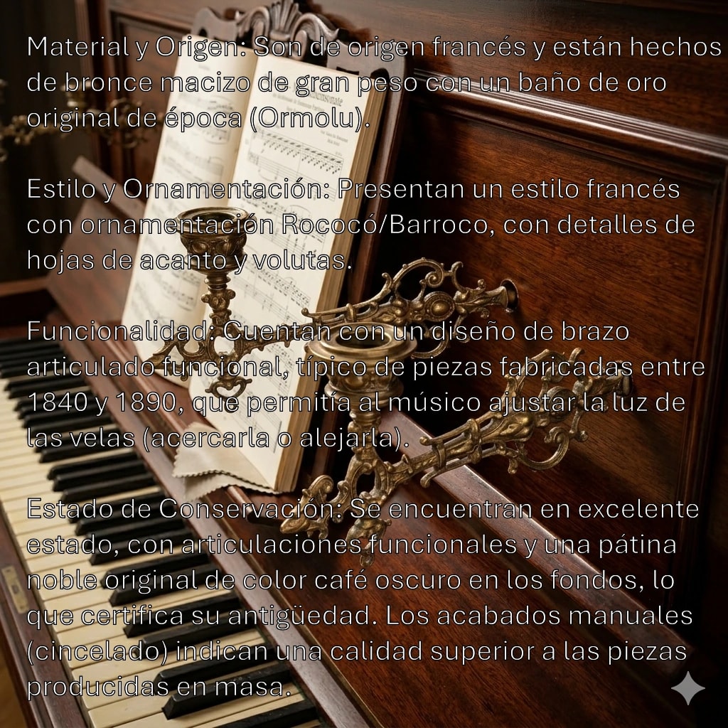 Pareja de Apliques de bronce para piano - Imagen 6