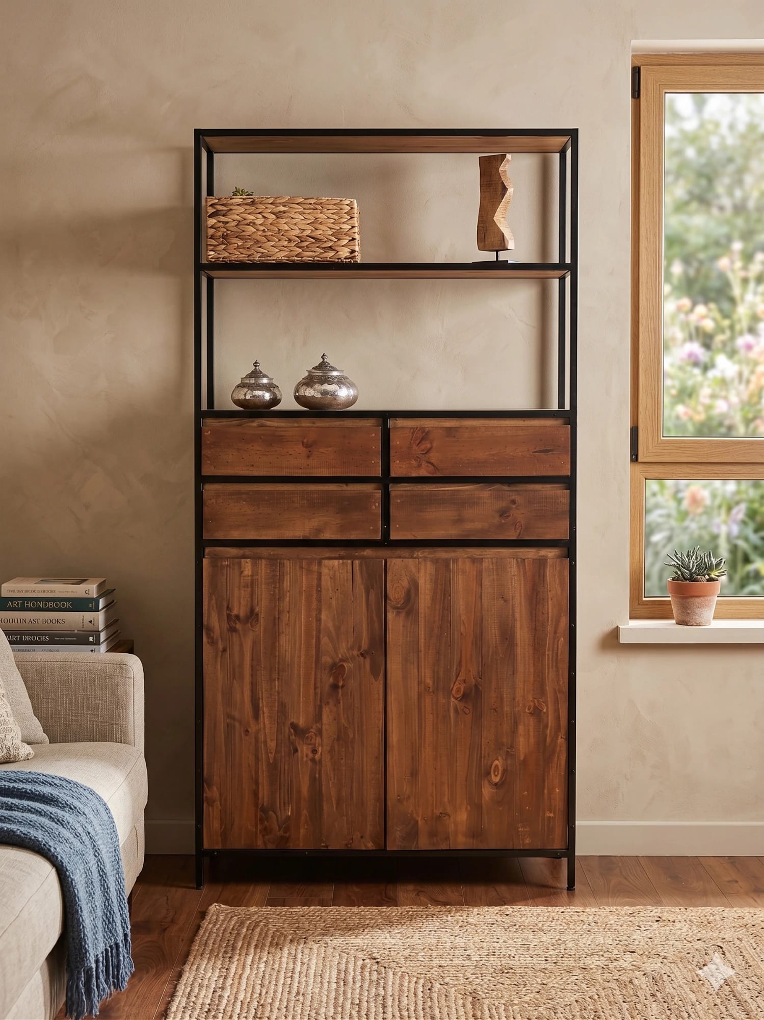 Mueble Estante de Madera Pino y Fierro - Imagen 1