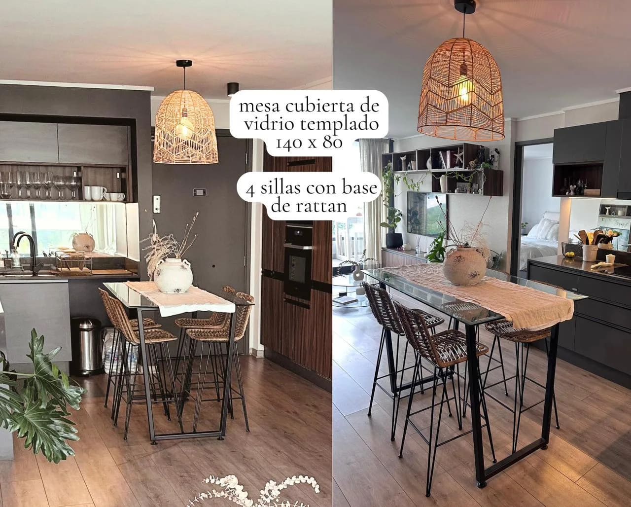 Comedor De Diario Mesa Alta Vidrio Con 4 Pisos Estilo Ratán - Imagen 8