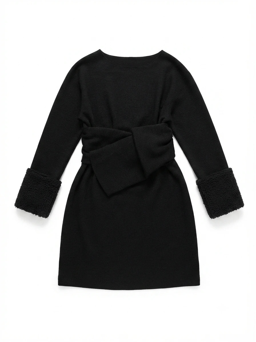 Vestido negro corto  puños corderito - Imagen 2