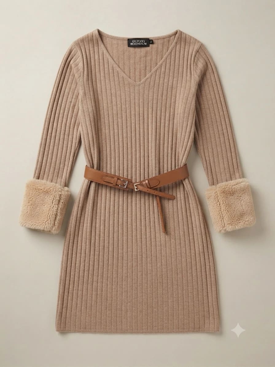 Vestido corto de tejido acanalado con detalles en las mangas - Imagen 4