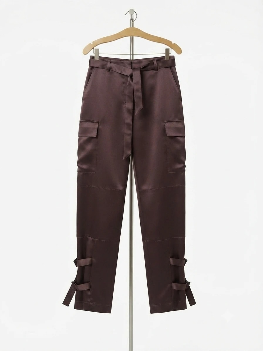 Pantalón Cargo de Satén con Detalle en el Tobillo - Color Chocolate - Imagen 1