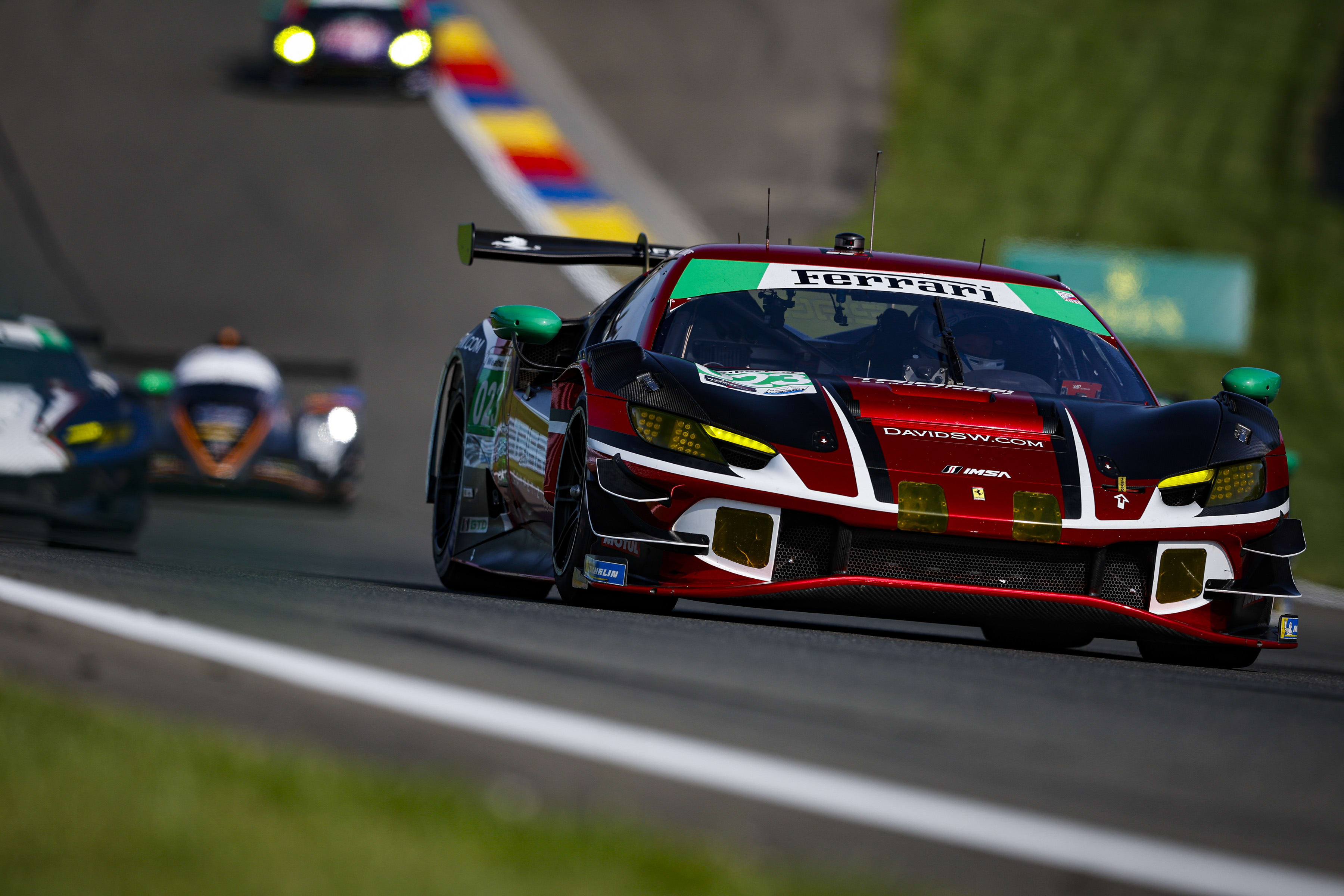 Andrew Waite alongside the Ferrari at the IMSA Watkins Glen 6 Hour