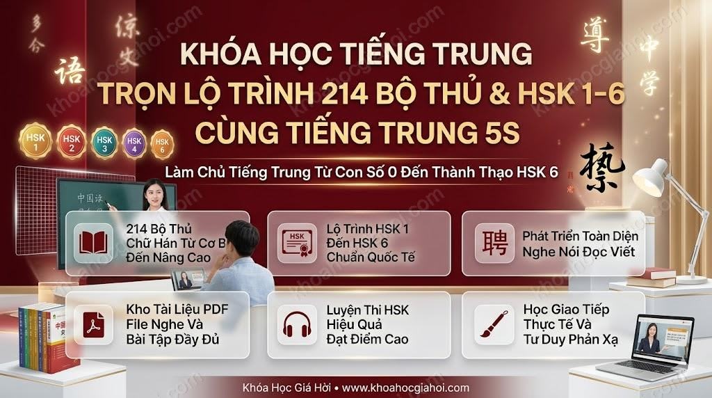 Khóa Học Tiếng Trung Trọn Lộ Trình 214 Bộ Thủ & HSK 1–6 Cùng Tiếng Trung 5S