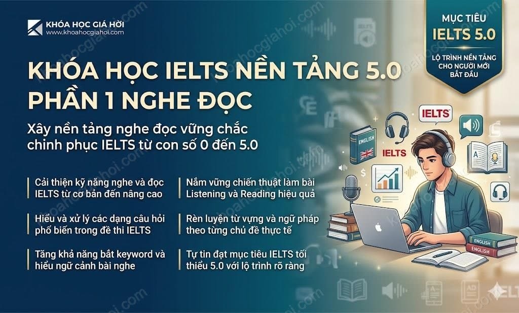 Khóa Học IELTS nền tảng 5.0 phần 1 (Nghe - đọc)