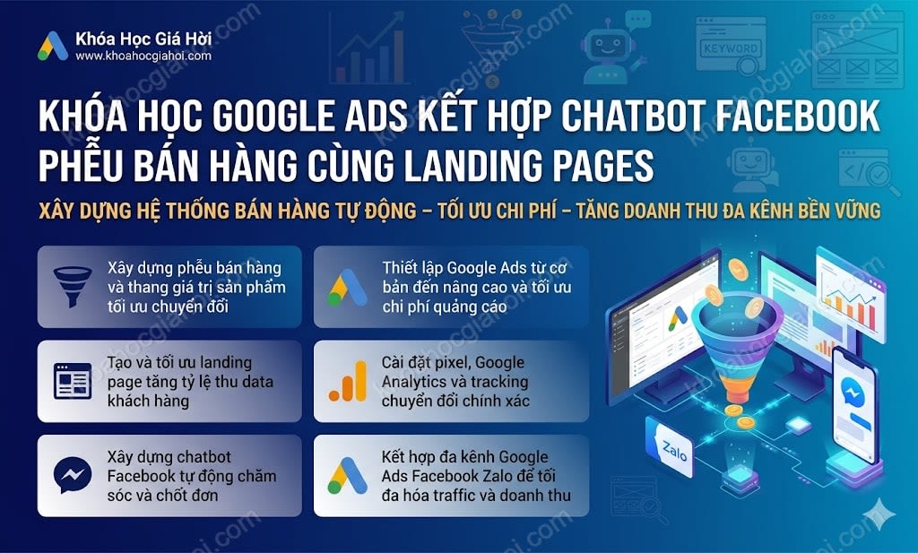Khóa Học Google Ads Kết Hợp Chatbot Facebook – Phễu Bán Hàng Cùng Landing Pages