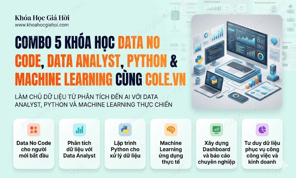 Combo 5 Khóa Học Data No Code, Data Analyst, Python & Machine Learning Cùng Cole.vn