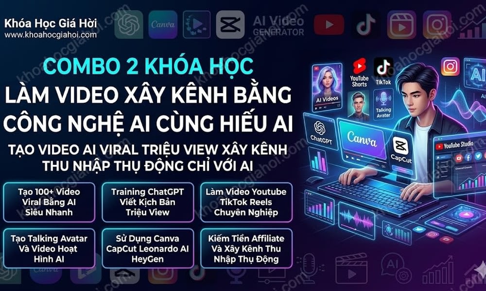 Combo 2 Khóa Học Làm Video Xây Kênh Bằng Công Nghệ AI Cùng Hiếu AI