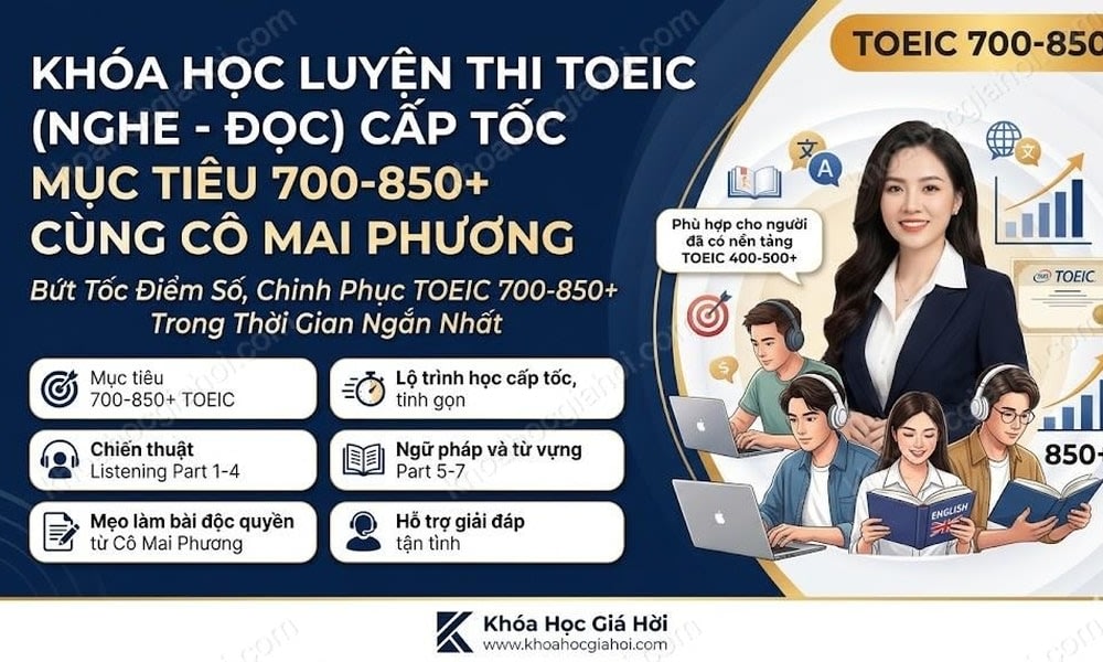Khóa Học Luyện Thi Toeic (Nghe - Đọc) Cấp Tốc Mục Tiêu 700-850+ Cùng Cô Mai Phương