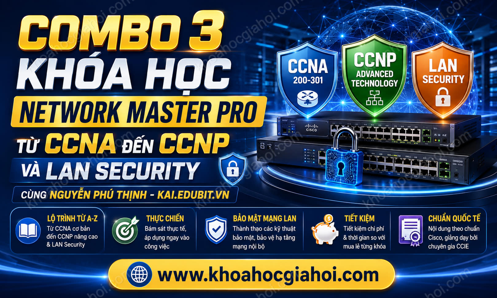 Combo 3 Khóa Học Network Master Pro – Từ CCNA Đến CCNP & Lan Security Cùng Nguyễn Phú Thịnh - Kai.edubit.vn