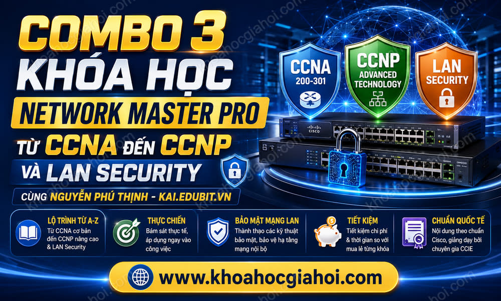 Combo 3 Khóa Học Network Master Pro – Từ CCNA Đến CCNP & Lan Security Cùng Nguyễn Phú Thịnh - Kai.edubit.vn
