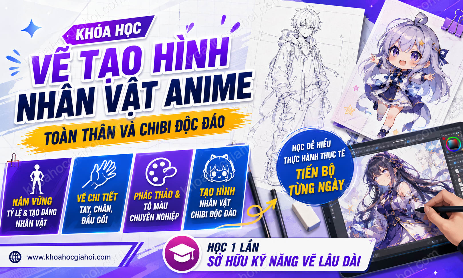 Khoá Học Vẽ Tạo Hình Nhân Vật Anime Toàn Thân Và Chibi Độc Đáo