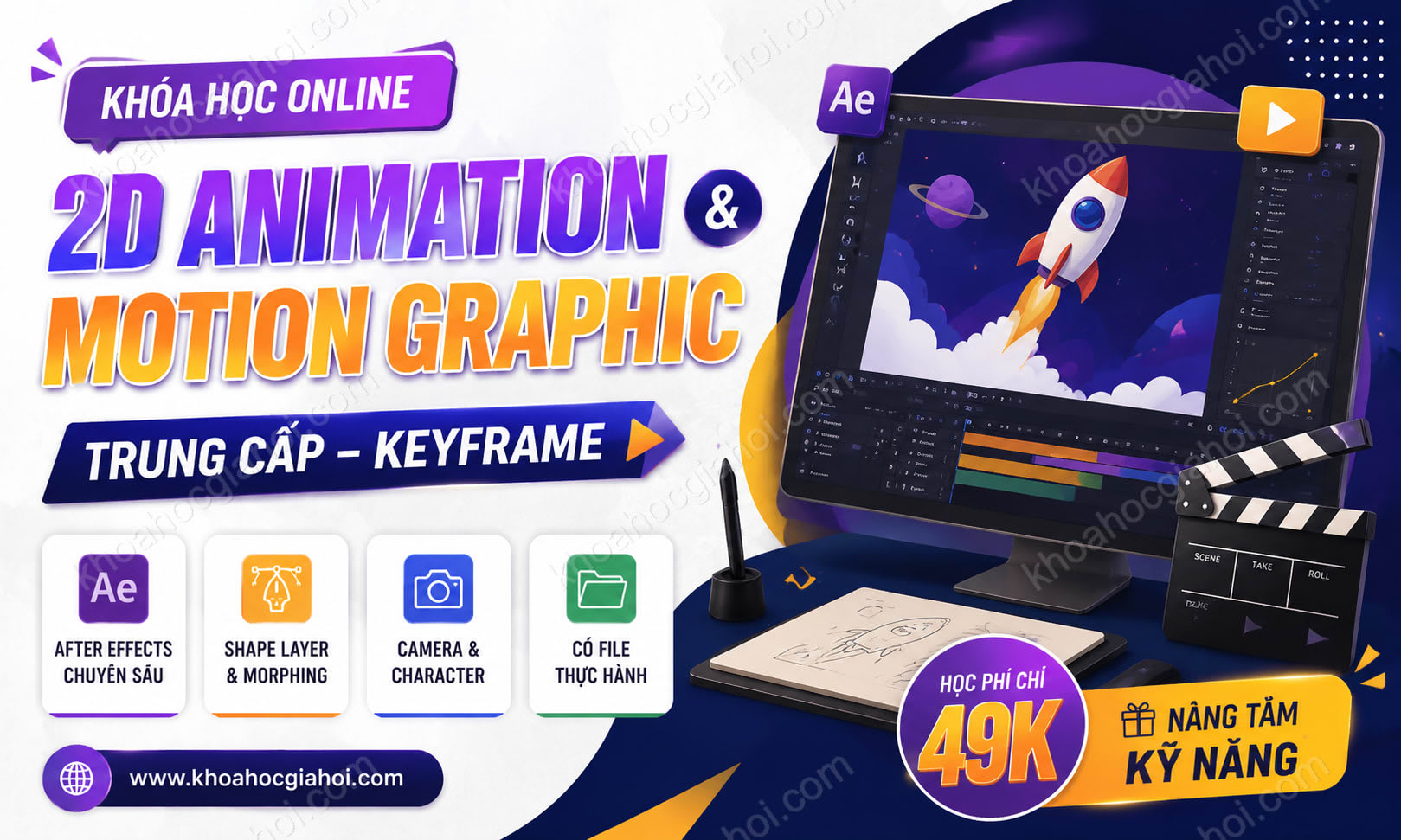 Khóa Học 2D Animation & Motion Graphic Trung Cấp Online Keyframe (Có File Thực Hành)