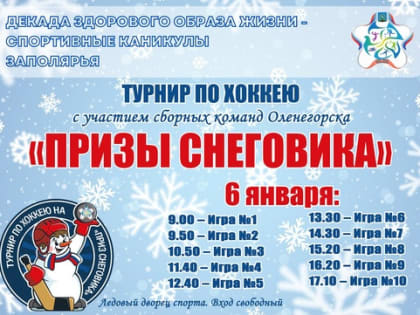 В Оленегорске пройдёт хоккейный турнир «Призы Снеговика»