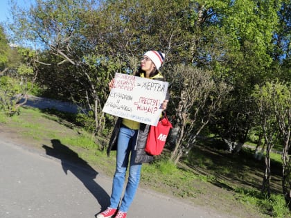 В центре Мурманска проходит акция в защиту сестер Хачатурян