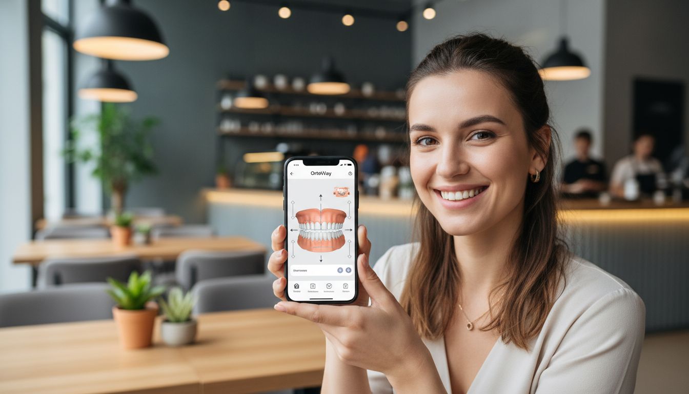 Фотореалистичное изображение современного стоматологического кабинета, где пациент проходит 3D-сканирование зубов, врач работает с планшетом, показывая цифровую модель улыбки