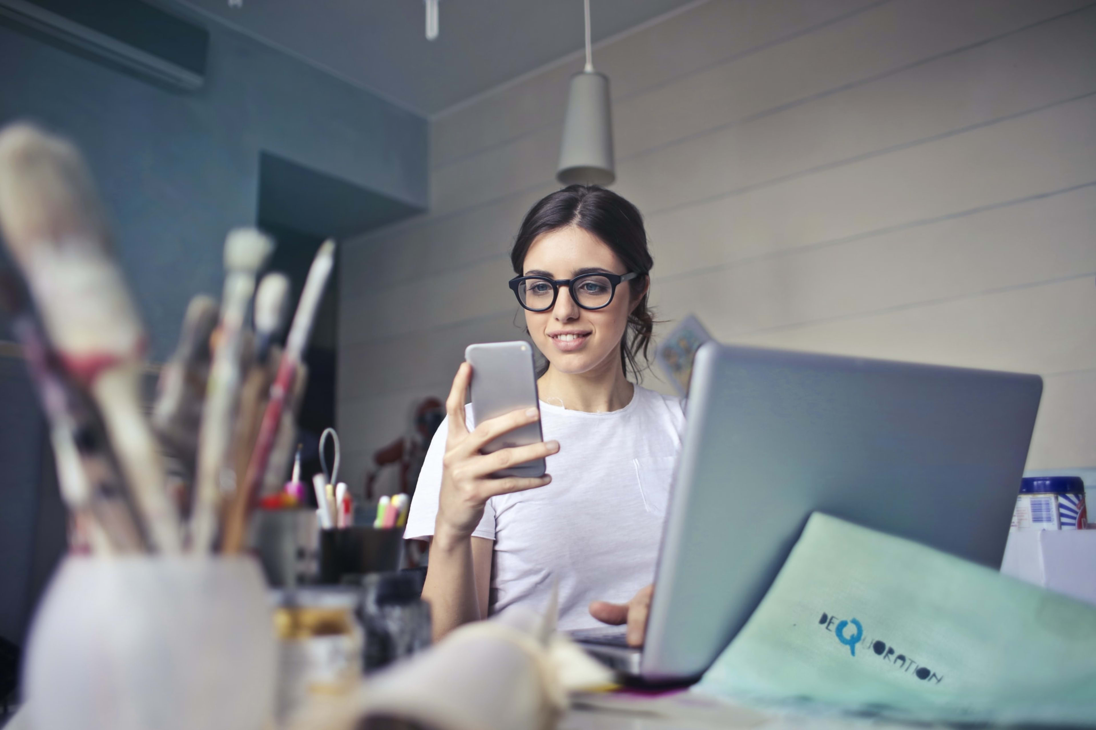 woman looking at phone