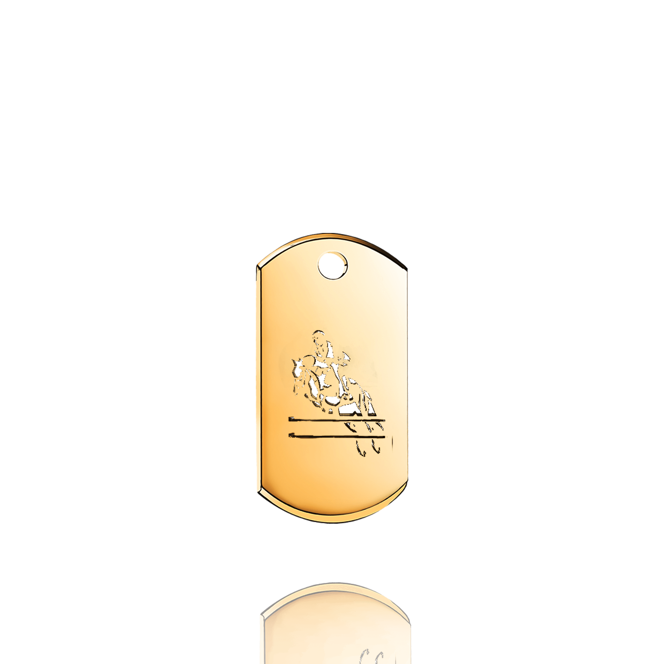 La figura esculpida del jinete de polo en oro amarillo destaca por su detalle y realismo, transmitiendo la apasionada conexión con este deporte aristocrático