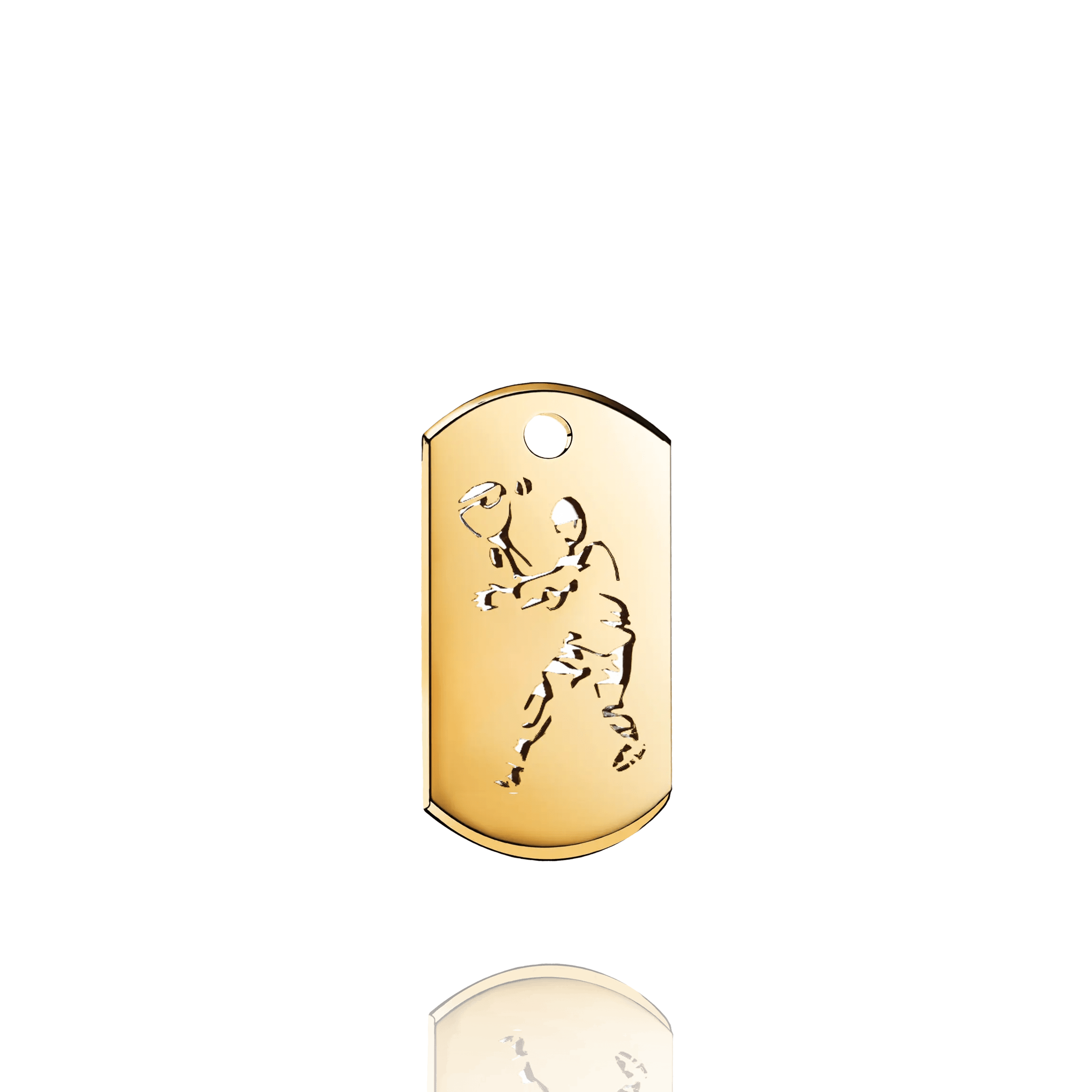 La figura esculpida del jinete de polo en oro amarillo destaca por su detalle y realismo, transmitiendo la apasionada conexión con este deporte aristocrático