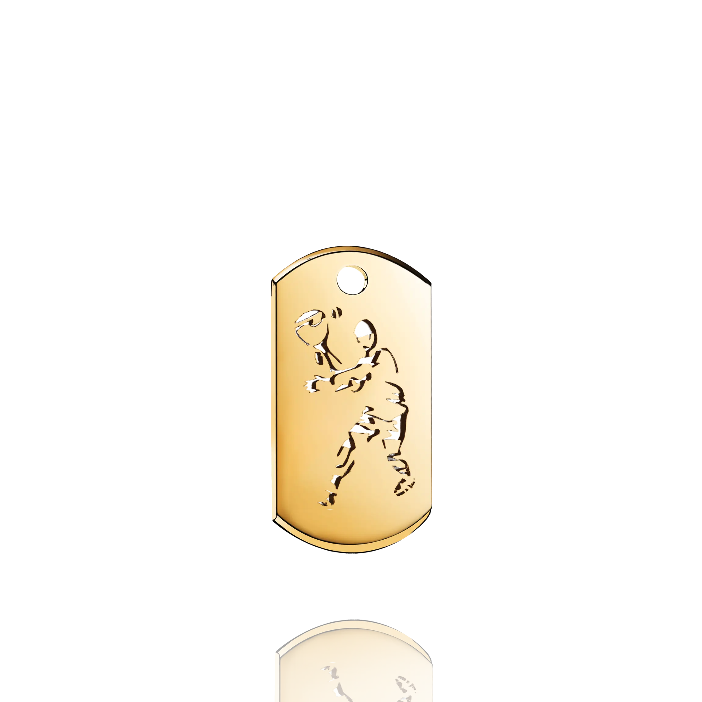 La figura esculpida del jinete de polo en oro amarillo destaca por su detalle y realismo, transmitiendo la apasionada conexión con este deporte aristocrático