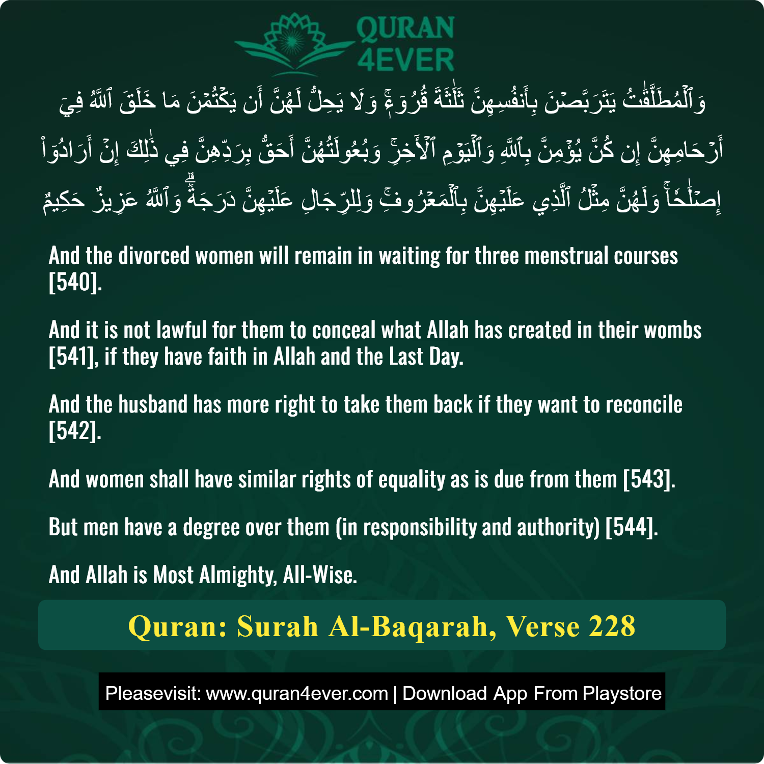 Surah 2, Ayah 228 - Quran Image