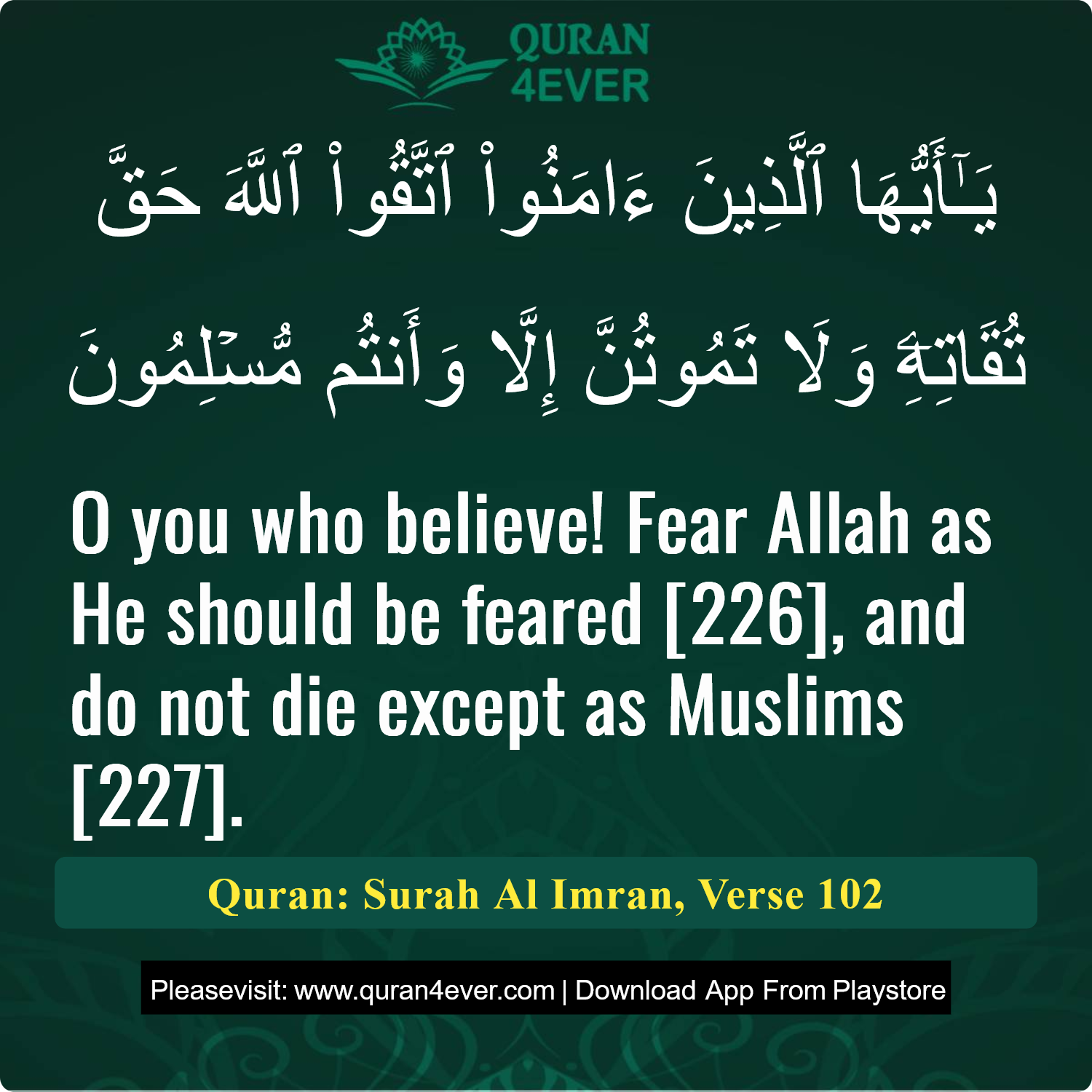 Surah 3, Ayah 102 - Quran Image