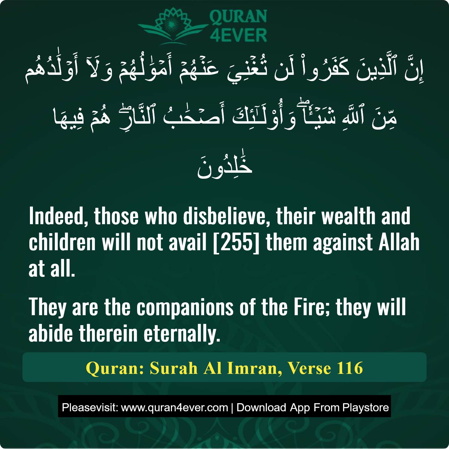 Surah 3, Ayah 116 - Quran Image