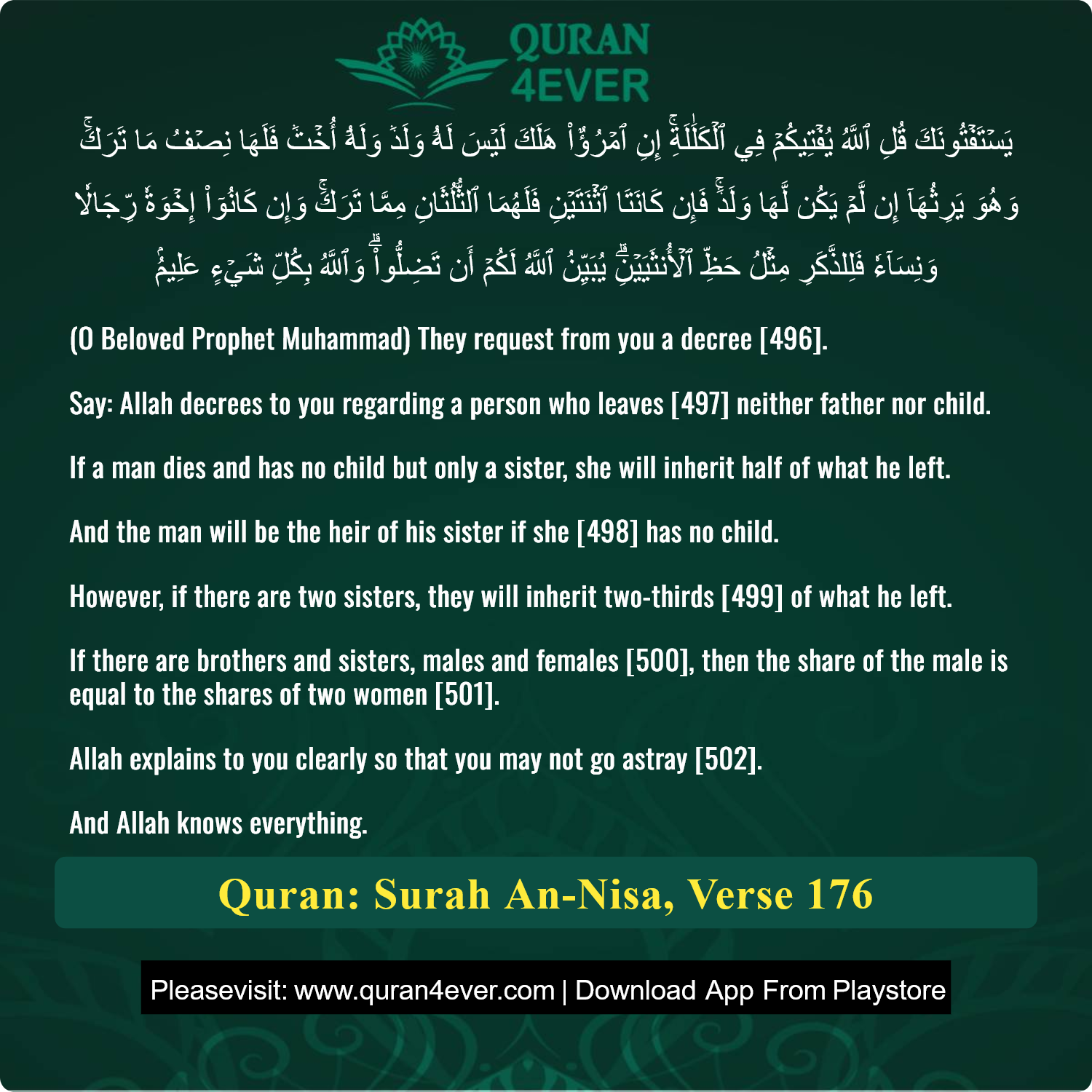 Surah 4, Ayah 176 - Quran Image